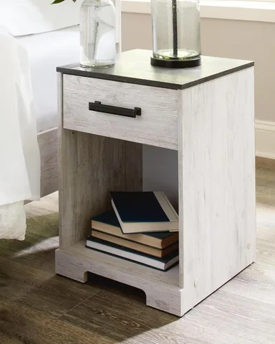Miniatura 2 de Signature Design by Ashley Shawburn Farmhouse - Mesita de noche con 1 cajón, color blanco y gris