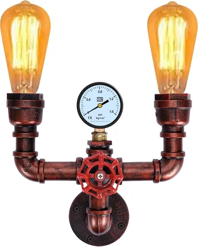 Miniatura 8 de XEYOU Lámpara de pared retro vintage industrial steampunk aplique de pared 2 luces de tubo de agua de metal montado en la pared lámpara E26 Edison