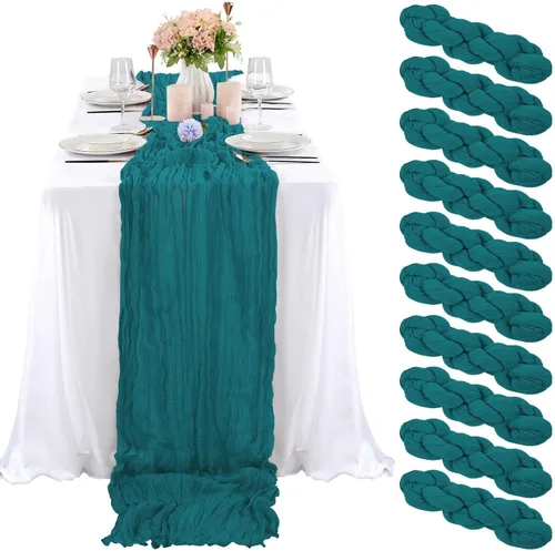 Miniatura 37 de 10 piezas de camino de mesa de estopilla en azul bebé 10 pies, camino de mesa de gasa para recepción de boda, despedida de soltera, fiesta