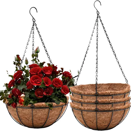 Cestas colgantes para plantas al aire libre (paquete de 4 unidades de 8 pulgadas), macetas colgantes de coco para exteriores, cestas de alambre de