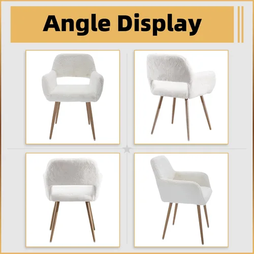 Miniatura 8 de Silla de escritorio peluda, moderna silla de oficina en casa sin ruedas, silla de tocador de piel sintética con respaldo hueco, cómodo sillón