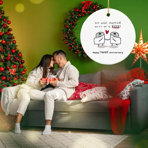 Miniatura 3 de Adorno de papel de aniversario de primer año para pareja, primera boda para 1 año, regalos de señor y señora, recuerdo de cerámica para primer