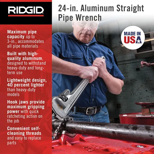 Miniatura 3 de RIDGID Llaves de tubo recto de aluminio, modelos de 24 pulgadas (31105) y 14 pulgadas (31095)