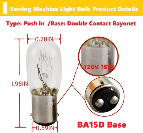 Miniatura 2 de (2 unidades) Bombillas transparentes tipo empuje para Kenmore Singer Janome Otra bombilla de máquina de coser estilo antiguo 15W 120V