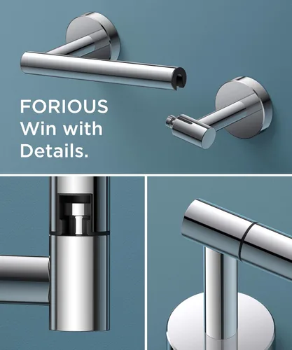 Miniatura 36 de FORIOUS Soporte de pared para papel higiénico, soporte de rollo de papel higiénico de doble poste giratorio de acero inoxidable para baño, Blanco