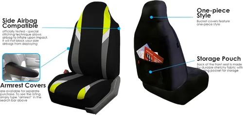 Miniatura 36 de FH Group Juego de fundas de tela para asiento delantero de automóvil para asientos de cubo, ajuste universal, compatible con bolsa de aire, fundas