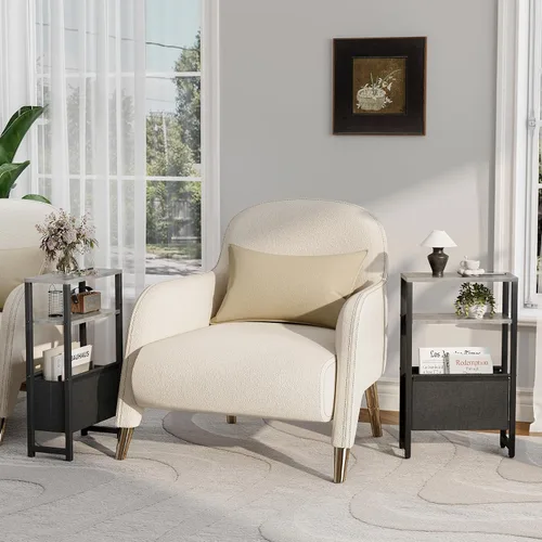 Miniatura 7 de Mesa auxiliar estrecha, mesa auxiliar delgada con revistero, mesita de noche para espacios pequeños, mesa de sofá de 3 niveles para sala de estar