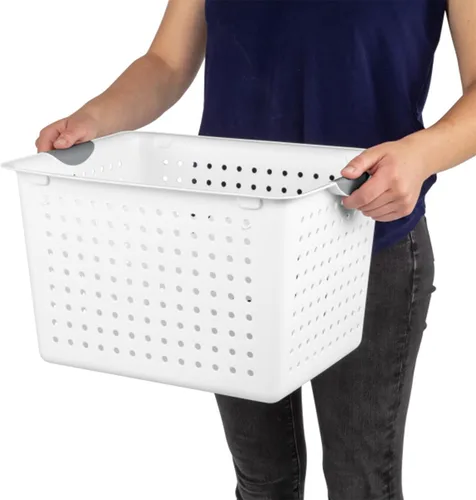 Miniatura 9 de Sterilite Paquete de 6 cestas ultra profundas, organizador de almacenamiento de plástico con parte superior abierta, color blanco, cestas clásicas