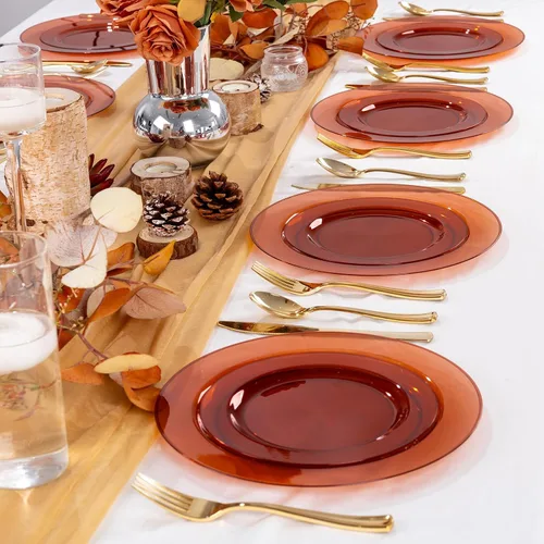 Miniatura 7 de I00000 200 Piezas de Platos de Plástico Transparente Marrón - Elegantes Platos de Fiesta Desechables de Plástico Incluyen 100 Platos de Cena 10