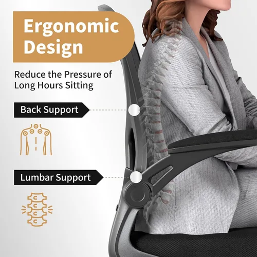Miniatura 3 de Youhauchair Silla de oficina de malla, sillas ergonómicas de escritorio de oficina en casa con brazos abatibles y soporte lumbar, altura ajustable