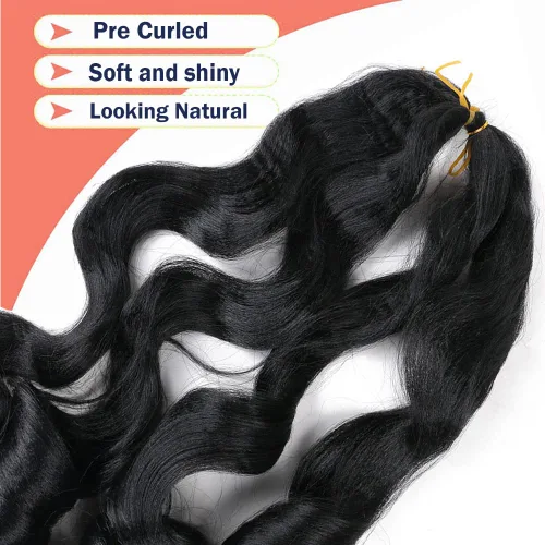 Miniatura 4 de Cabello trenzado rizado francés negro de 22 pulgadas preestirado, paquete de 3 unidades, textura Yaki, trenzado con rizo español, extensión