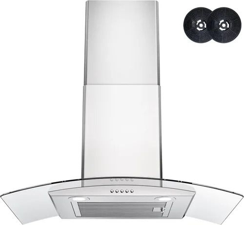 Miniatura 10 de FIREGAS Campana extractora de montaje en pared de 30 pulgadas con ventilador de 3 velocidades, campana extractora negra con vidrio templado, 400