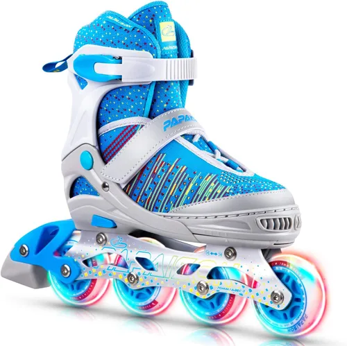 PAPAISON Patines en línea para niños y niñas con ruedas de luz completa, patines iluminadores ajustables para principiantes, para niños, jóvenes,