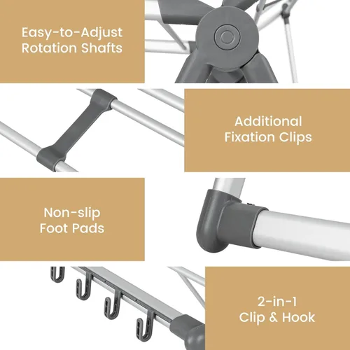 Miniatura 5 de Tangkula Estante de secado de ropa plegable, estante de secado de aluminio de 2 capas que ahorra espacio con alas ajustables, estante de secado