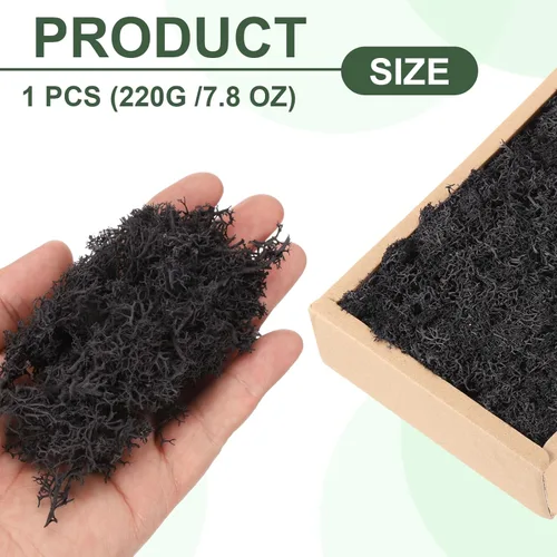 Miniatura 2 de MECCANIXITY Musgo de reno preservado de 7.8 onzas, musgo artificial decorativo negro para plantas en maceta, manualidades de interiores, centros