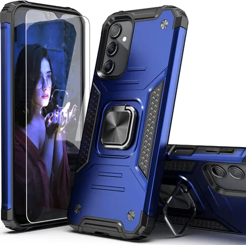 Miniatura 17 de Funda para Galaxy A15 con protector de pantalla negro para hombres y niños, cubierta híbrida de prueba de caídas con soporte para tarjeta de montaje