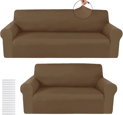 Miniatura 7 de Peryiter Juego de 2 fundas para sofá de dos plazas Fundas para muebles para sala de estar para sofá, sillón, ajuste elástico, a prueba de arrugas