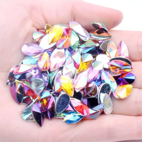 Miniatura 9 de 200 diamantes de imitación de gota de agua, diamantes de imitación de resina con parte trasera plana para manualidades, ropa, decoración de Verde AB