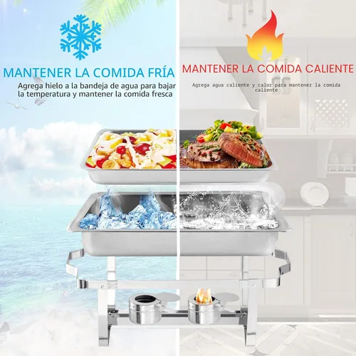 Miniatura 4 de Juego de Bandejas Calentadoras (Chafing Dish) para Buffet de 4 Piezas, Bandeja de Comida Rectangular Plegable de Acero Inoxidable de 8 Cuartos