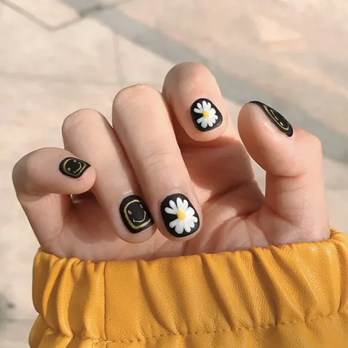 Miniatura 16 de Uñas postizas a presión de longitud corta, 24 piezas de cobertura completa, reutilizables, brillantes, uñas postizas con pegamento, uñas postizas