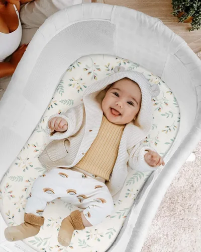Miniatura 5 de Blissful Diary Sábanas de moisés de muselina para bebés niñas y niños, algodón suave bohemio ajustadas para colchón oval, reloj de arena, Verde
