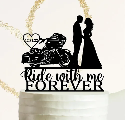 Decoración para tartas, motocicleta Road Glide, pareja en motor, motero, personalizable, acrílico, 6 x 8 pulgadas, multicolor, perfecto para