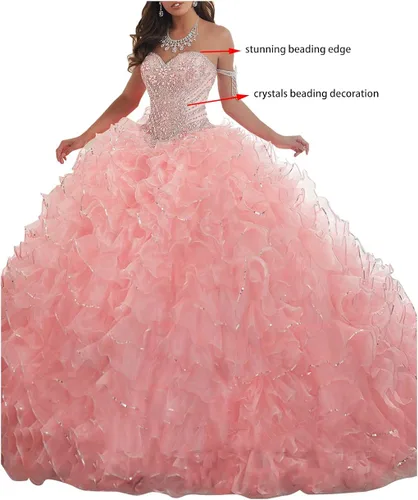 Miniatura 2 de Lovely Romana Vestido de baile de graduación de organza con volantes y cuentas de quinceañera para mujer