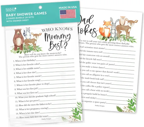 Miniatura 10 de Hadley Designs Juegos de baby shower para 25 invitados – Woodland Baby Shower Juego de palabras Scramble, verdadero o falso, juego de baby shower