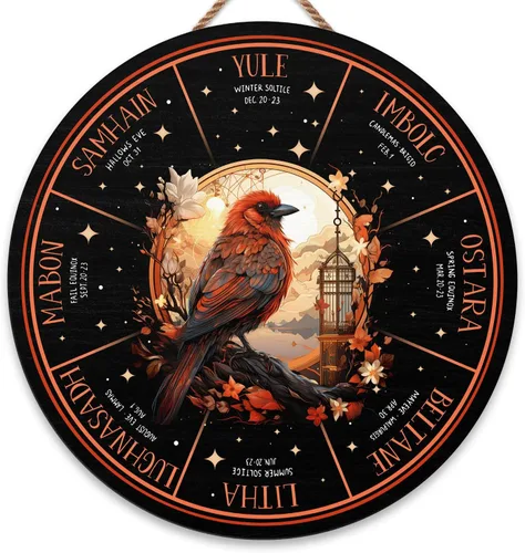 Miniatura 26 de Artsy Woodsy Letrero de madera de la rueda del año (no tallado) para decoración del hogar, bruja, pagana, Wicca, días festivos celtas, regalos 25