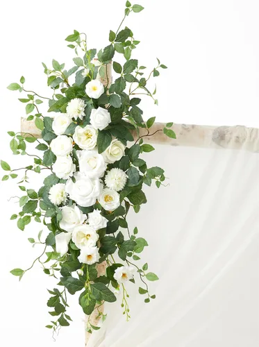Miniatura 6 de Kit de flores artificiales para arco de boda (paquete de 4), 2 arreglos florales con 2 cortinas de tela para decoración de arco, decoración de boda