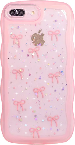 Miniatura 144 de Qokey Funda para iPhone 12 Pro Max de 6.7 pulgadas, diseño de onda rizada, borde transparente, brillante con purpurina, estrella brillante, bonita