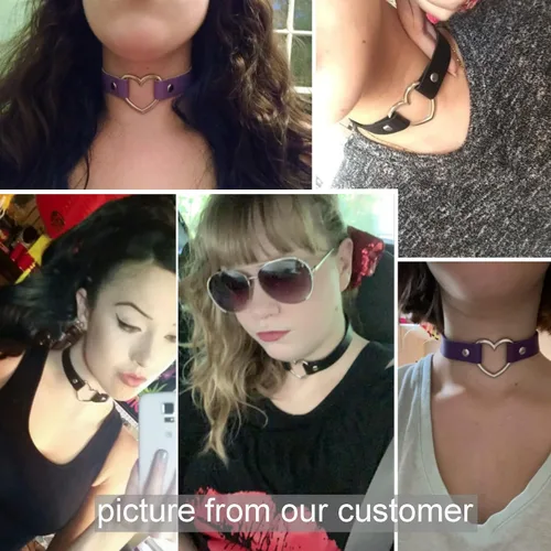 Miniatura 4 de FIBO STEEL 1-4 collares de cuero para mujer, gargantilla de corazón, estilo punk gótico, ajustable