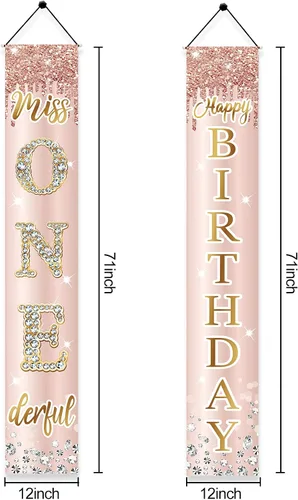 Miniatura 2 de Miss Onederful - Cartel de feliz cumpleaños para puerta y letrero de porche para niñas bebés, suministros de fiesta de primer cumpleaños, decoración