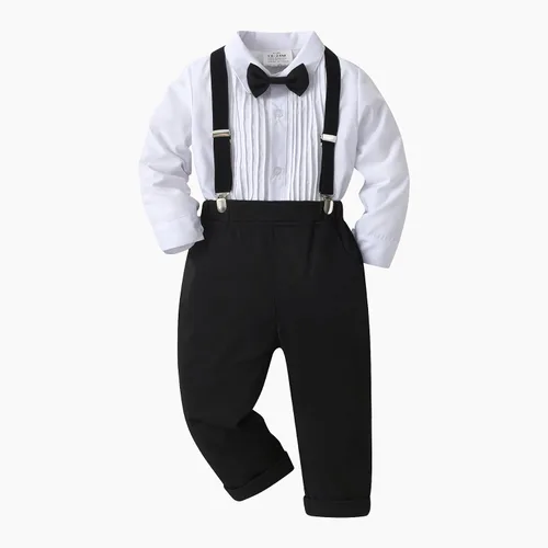 Miniatura 39 de Conjunto de pantalones para bebé, camisa de manga larga + pantalones + corbatín + tirantes, trajes de caballero para niños pequeños