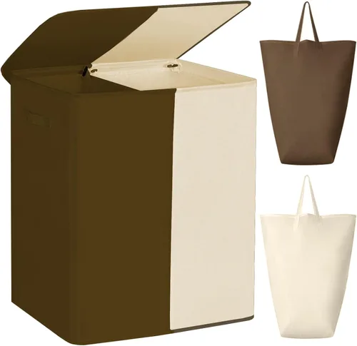 Miniatura 9 de WOWLIVE Cesta Doble de Lavandería con Tapa y Bolsas de Lavandería Extraíbles, Cesta Grande de Lavandería de 154L, Cesta Plegable para Ropa Sucia