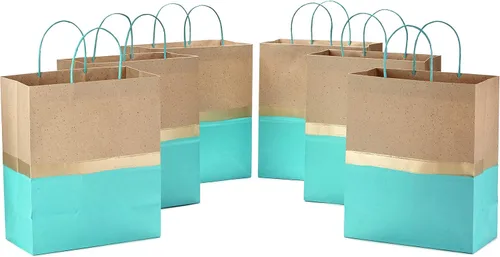Hallmark Bolsas de regalo de papel grandes de 13 pulgadas (paquete de 6, turquesa y kraft) para cumpleaños, Pascua, bodas, día de la madre, baby