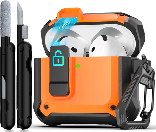 Miniatura 23 de R-fun - Funda para audífonos compatible con AirPods de 4.ª generación 2024, cubierta protectora de expulsión automática a prueba de caídas, puerto