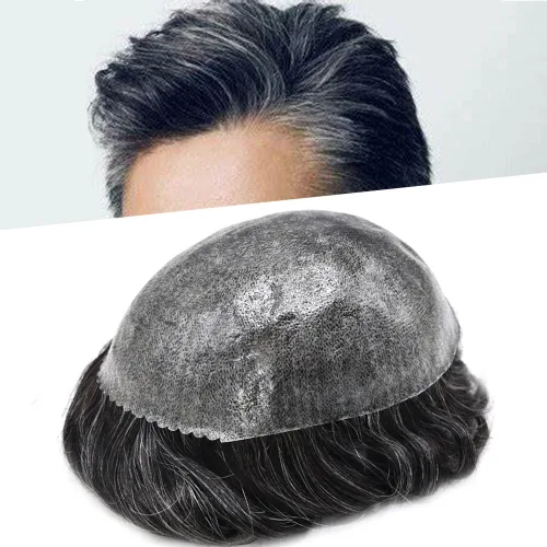 Miniatura 37 de Sistema de cabello humano tipo tupé para hombre, tupé gris, piezas de cabello completo de poliéster para hombres, tupé de inyección de poliuretano