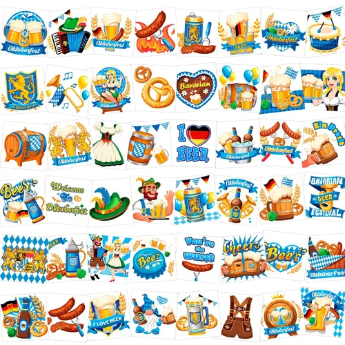 HOWAF Oktoberfest - 96 tatuajes temporales, calcomanías de tatuaje de festival de cerveza alemana, tatuajes falsos de bandera de Baviera para