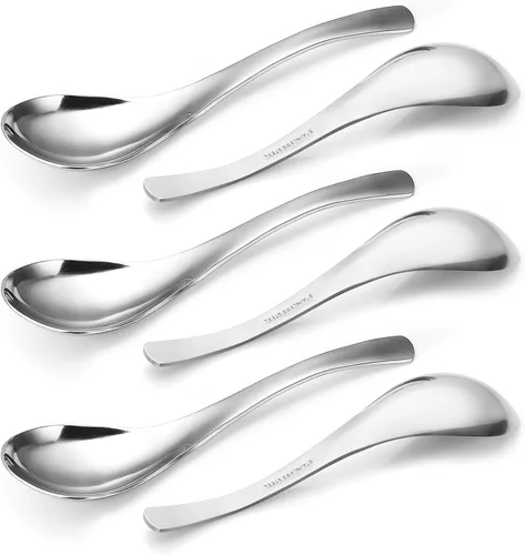 Miniatura 7 de HIWARE Cucharas de sopa gruesas de color negro mate, cucharas de sopa de acero inoxidable, cucharas de mesa, juego de 6