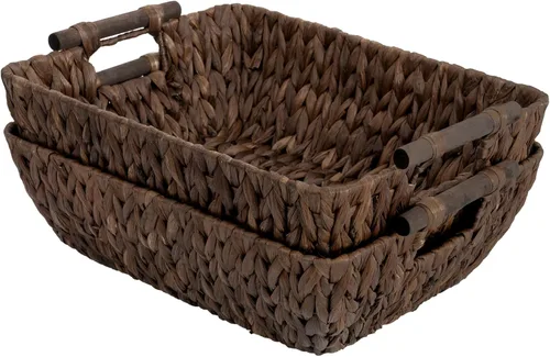 Miniatura 14 de StorageWorks Cestas de almacenamiento grandes tejidas a mano con asas de madera, cestas de mimbre de hierba marina para organizar, paquete de 2