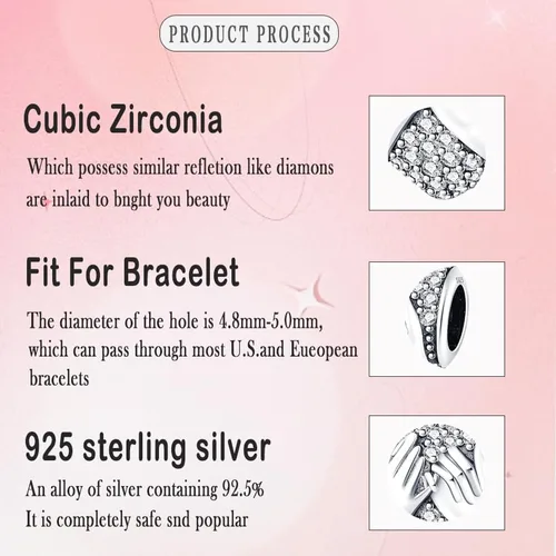Miniatura 6 de Abalorio de plata de ley 925 para pulseras y collares Pandora para mujer, circonitas cúbicas 5A, cuentas de joyería