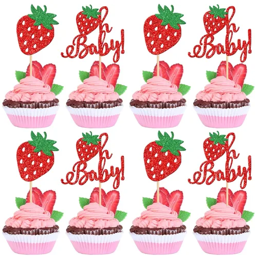Miniatura 13 de 1 pieza de decoración para pastel de tercer cumpleaños con temática de fresa, flor brillante con temática de frutas dulces, decoración de pastel