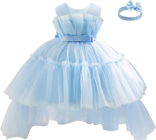 Miipat Vestido de niña de flores para bebé, boda, fiesta, tul, princesa, vestido de baile, vestido formal con lazo para la cabeza