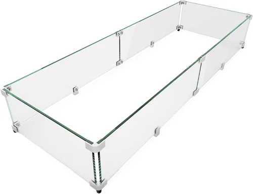 Miniatura 9 de GASPRO - Protector de viento de vidrio de 29 x 13 pulgadas para mesa de fogata rectangular, panel de vidrio templado grueso y resistente con soporte