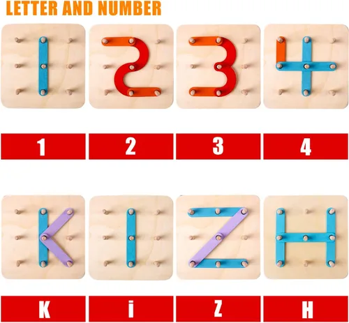 Miniatura 2 de Kizh Juego de actividades de construcción de letras y números de madera, juguetes educativos preescolares, reconocimiento de color, juego