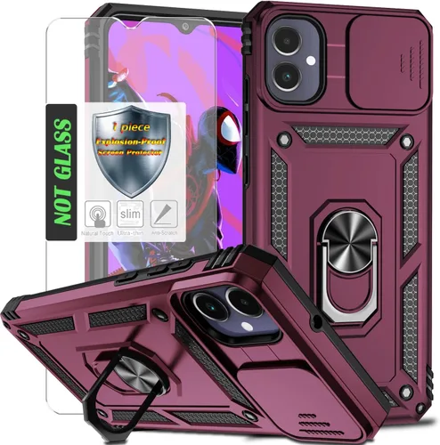 Miniatura 14 de Funda para Galaxy A26 con cubierta para lente de cámara, protector de pantalla HD, protección contra caídas de grado militar, soporte de anillo