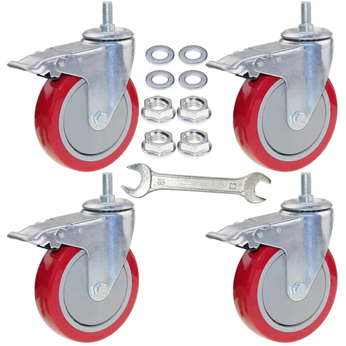 Miniatura 10 de DICASAL Ruedas de vástago resistente de 3 pulgadas Ruedas de rosca giratorias de 360 grados con tamaño métrico M12-1.75 Tornillo de doble bloqueo