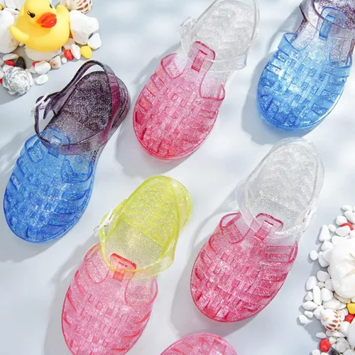 Miniatura 9 de USHOBE Sandalias de jalea de princesa para niñas, sandalias de verano para la playa, zapatos de gelatina con purpurina, sandalias planas