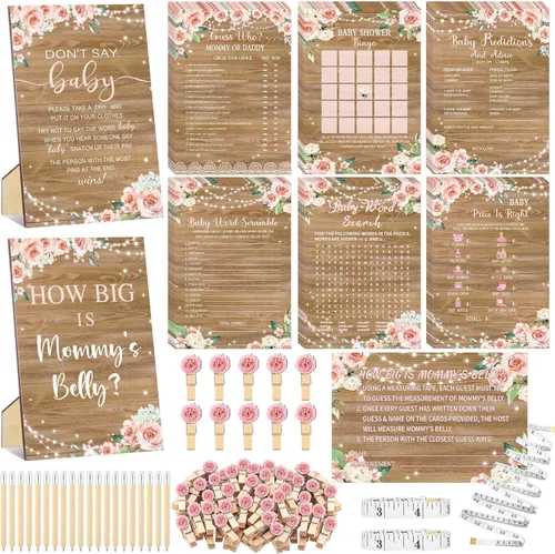 Miniatura 15 de Funnymoom 426 Piezas Juego de Juegos para Baby Shower de Papel Kraft - 8 Juegos, Incluye Bingo de Baby Shower, El Precio Correcto, Adivina Quién
